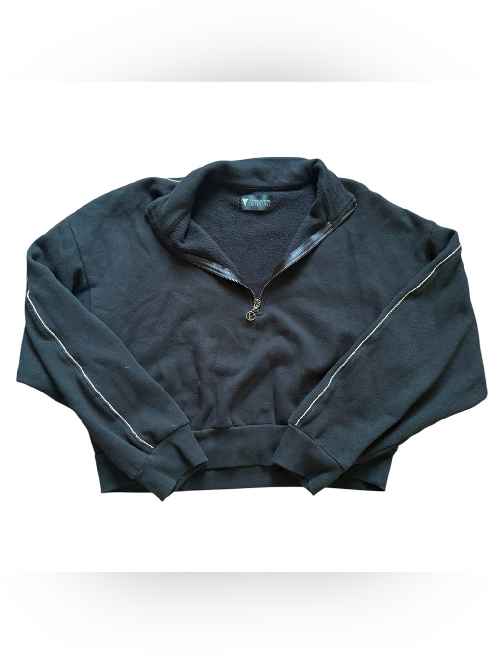 Victoria's Secret Black Quarter-Zip Pullover with Silver Piping